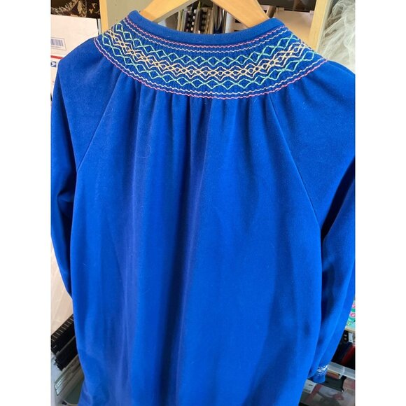 Vintage 80s Vanity Fair Royal Blue Full Zip Embroidered Collar Maxi Robe Sz L - Picture 7 of 9